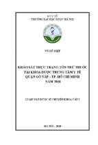 Khảo sát thực trạng tồn trữ thuốc tại khoa dƣợc trung tâm y tế quận gò vấp   tp. hồ chí minh năm 2018