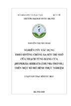 Nghiên cứu tác dụng theo hướng chống sa sút trí nhớ của thạch tùng răng cưa [huperzia serrata (thunb.) trevis.] trên một số mô hình thực nghiệm