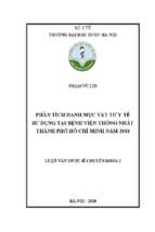 Phân tích danh mục vật tư y tế sử dụng tại bệnh viện thống nhất thành phố hồ chí minh năm 2018