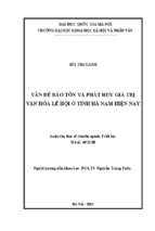 Vấn đề bảo tồn và phát huy giá trị văn hoá lễ hội ở tỉnh hà nam hiện nay  