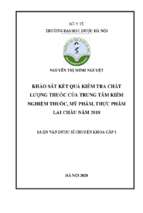 Khảo sát kết quả kiểm tra chất lượng thuốc của trung tâm kiểm nghiệm thuốc, mỹ phẩm, thực phẩm lai châu năm 2018