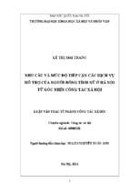 Nhu cầu và mức độ tiếp cận các dịch vụ hỗ trợ của người đồng tính nữ ở hà nội từ góc nhìn công tác xã hội