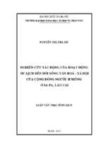 Nghiên cứu tác động của hoạt động du lịch đến đời sống văn hóa   xã hội của cộng đồng người h' mông ở sapa, lào cai