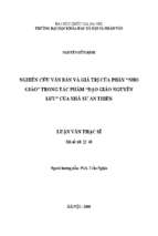 Nghiên cứu văn bản và giá trị của phần nho giáotrong tác phẩm đạo giáo nguyên lưucủa nhà sư an thiền  luận văn ths. văn học 60 22 40