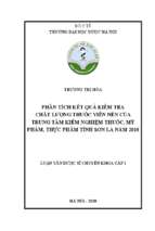 Phân tích kết quả kiểm tra chất lượng thuốc viên nén của trung tâm kiểm nghiệm thuốc, mỹ phẩm, thực phẩm tỉnh sơn la năm 2018