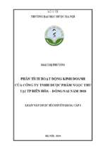 Phân tích hoạt động kinh doanh của công ty tnhh dược phẩm ngọc thu tại tp biên hòa – đồng nai năm 2018