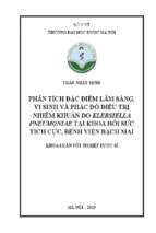 Phân tích đặc điểm lâm sàng, vi sinh và phác đồ điều trị nhiễm khuẩn do klebsiella pneumoniae tại khoa hồi sức tích cực, bệnh viện bạch mai