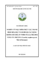 Nghiên cứu đặc điểm thực vật, thành phần hóa học và đánh giá tác dụng chống oxy hóa in vitro của lá trà hoa vàng cúc phương (camellia cucphuongensis ninh & rosmann)