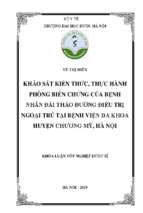 Khảo sát kiến thức, thực hành phòng biến chứng của bệnh nhân đái tháo đường điều trị ngoại trú tại bệnh viện đa khoa huyện chƣơng mỹ, hà nội