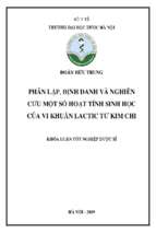 Phân lập, định danh và nghiên cứu một số hoạt tính sinh học của vi khuẩn lactic từ kim chi