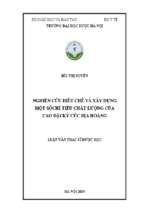 Nghiên cứu điều chế và xây dựng một sốchỉ tiêu chất lượng của cao đặckỷ cúc địa hoàng