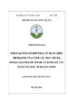 Phân lập một số hợp chất từ dịch chiết methanol của cành cây máu chó đá knema saxatilis de wilde và đánh giá tác dụng gây độc tế bào in vitro