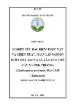 Nghiên cứu đặc điểm thực vật và chiết xuất, phân lập một số hợp chất trong lá và cành nhỏ cây muồng truổng (zanthoxylum avicennae, họ cam (rutaceae))