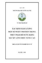 Xác định hàm lượng một số whey protein trong thực phẩm bổ sung bằng sắc ký lỏng hiệu năng cao