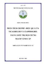 Phân tích chi phí   hiệu quả của ticagrelor và clopidogrel trong điều trị hội chứng mạch vành cấp