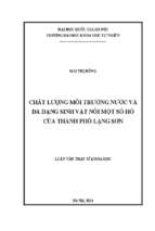 Chất lượng môi trường nước và đa dạng sinh vật nổi một số hồ của thành phố lạng sơn