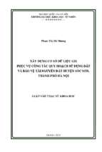 Xây dựng cơ sở dữ liệu gis phục vụ công tác quy hoạch sử dụng đất và bảo vệ tài nguyên đất huyện sóc sơn, thành phố hà nội