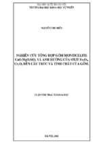 Nghiên cứu tổng hợp gốm monticelite cao.mgo.sio2 và ảnh hưởng của oxit fe2o3, cr2o3 đến cấu trúc và tính chất của gốm