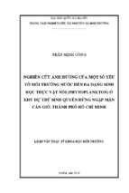 Nghiên cứu ảnh hưởng của một số yếu tố môi trường nước đến đa dạng sinh học thực vật nổi (phytoplankton) ở khu dự trữ sinh quyển rừng ngập mặn cần giờ, thành phố hồ chí minh