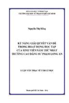Kỹ năng giải quyết vấn đề trong hoạt động học tập của sinh viên năm thứ nhất trường cao đẳng sư phạm long an 