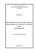 Phân tích đánh giá kết quả thực hiện quy hoạch, kế hoạch sử dụng đất huyện hớn quản, tỉnh bình phước  