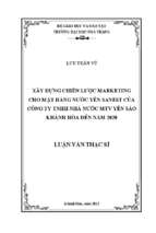 Xây dựng chiến lược marketing cho mặt hàng nước yến sanest của công ty tnhh nhà nước một thành viên yến sào khánh hòa đến năm 2020 