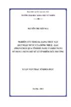 Nghiên cứu tính đa dạng thực vật đất ngập nước của sông nhuệ   đáy (phần chảy qua tỉnh hà nam) và khả năng sử dụng chúng để xử lý ô nhiễm môi trường  