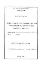 Vai trò của mặt trận tổ quốc việt nam trong bầu cử đại biểu quốc hội ở nước ta hiện nay luận văn ths. luật 60.38.01