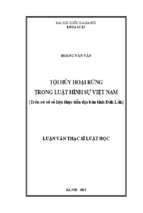 Tội hủy hoại rừng trong luật hình sự việt nam (trên cơ sở số liệu thực tiễn địa bàn tỉnh đắk lắk) 