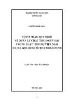 Tội vi phạm quy định về quản lý chất thải nguy hại trong luật hình sự việt nam (trên cơ sở nghiên cứu thực tiễn địa bàn thành phố hà nội)