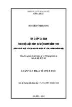 Tội cướp tài sản theo bộ luật hình sự việt nam năm 1999 (trên cơ sở thực tiễn tại địa bàn huyện từ liêm, thành phố hà nội) 