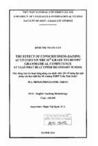 The effect of consciousness raising activities on the 10th grade students' grammatical competence at tran nhat duat upper secondary school001