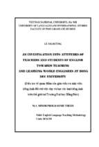 An investigation into attitudes of teachers and students of english towards teaching and learning world englishes at hong duc university