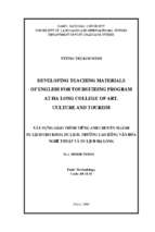 Developing teaching materials of english for the tour guiding program at tourism faculty, ha long college of art, culture and tourism