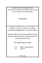 Using reading portfolios as an assessment and learning activity to develop learners’ autonomy of freshmen in a college in hanoi