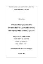 Nâng cao hiệu quả công tác tổ chức phục vụ tại các kho mở của thư viện học viên kỹ thuật quân sự