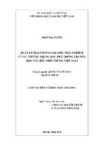 Quản lý hoạt động giáo dục trải nghiệm ở các trường trung học phổ thông chuyên khu vực bắc miền trung việt nam