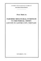 Farmers' behavioral intention to use formal credit, a study in cantho city, vietnam