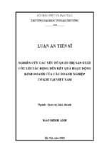 Nghiên cứu các yếu tố quản trị sản xuất cốt lõi tác động đến kết quả hoạt động kinh doanh của các doanh nghiệp cơ khí tại việt nam