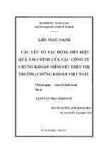 Các yếu tố tác động đến hiệu quả tài chính của các công ty chứng khoán niêm yết trên thị trường chứng khoán việt nam