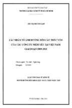 Các nhân tố ảnh hưởng đến cấu trúc vốn của các công ty niêm yết tại việt nam giai đoạn 2009   2013