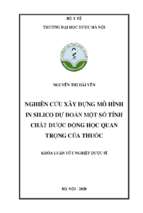 Nghiên cứu xây dựng mô hình in siloco dự đoán một số tính chất dược động học quan trọng của thuốc