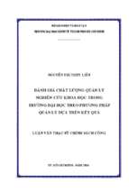 đánh giá chất lượng quản lý nghiên cứu khoa học trong trường đại học theo phương pháp quản lý dựa trên kết quả