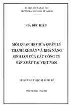 Mối quan hệ giữa quản lý thanh khoản và khả năng sinh lợi của các công ty sản xuất tại việt nam