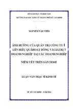 ảnh hưởng của quản trị công ty lên hiệu quả hoạt động và giá trị doanh nghiệp tại các doanh nghiệp niêm yết trên sàn hose