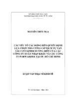 Các yếu tố tác động đến quyết định lựa chọn nhà cung cấp dịch vụ vận tải container đường biển của các công ty xnk và các công ty forwarder tại tp. hcm