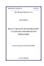 Quản lý nhà nước đối với hoạt động của đạo tin lành trên địa bàn tỉnh lai châu