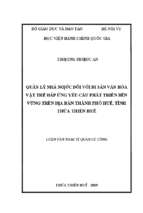 Quản lý nhà nước đối với di sản văn hóa vật thể đáp ứng yêu cầu phát triển bền vững trên địa bàn thành phố huế, tỉnh thừa thiên huế