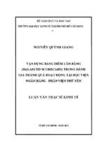 Vận dụng bảng điểm cân bằng (balanced scorecard) trong đánh giá thành quả hoạt động tại học viện ngân hàng   phân viện phú yên