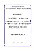 Các nhân tố tác động đến chính sách cổ tức tại các công ty niêm yết trên sàn chứng khoán tp. hcm